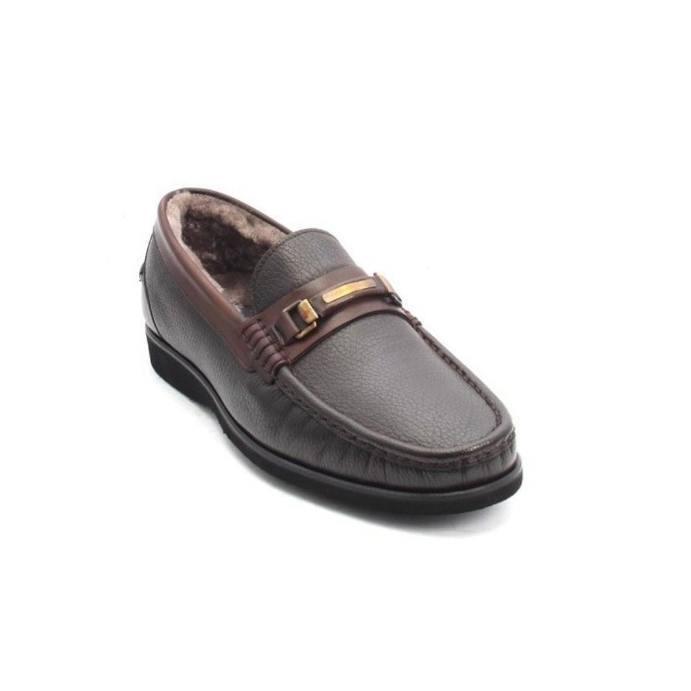 ROBERTO SERPENTINI 17250 Brown Leather Shearling Loafer Shoes